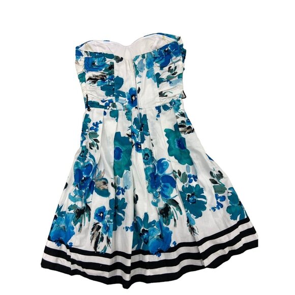 Blue Roses Sundress Pleated Strapless Mini Dress - Picture 2 of 4